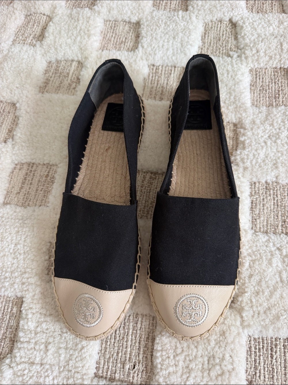 Tory Burch Black Canvas Espadrille with Cream Toe Cap and Logo